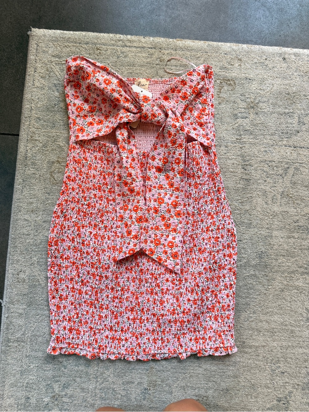 Lena Pink and Orange Floral Tie-Front Smocked Dress